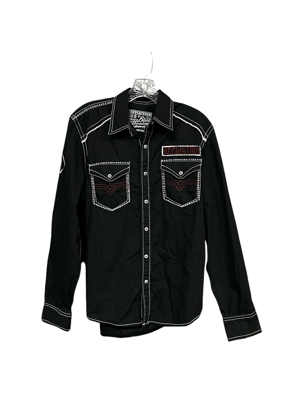 Affliction Black Premium Shirt Men’s M Athletic Black Western Snap Y2K Biker